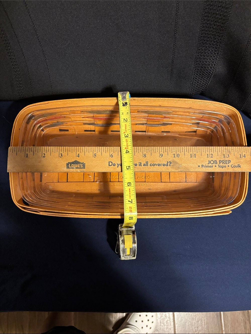Longaberger Natural Wood Basket with Red Green and Blue Accents 7x14 inches - Picture 4 of 4